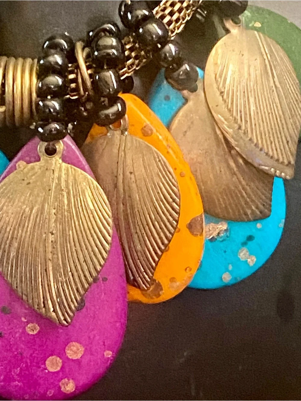 Hand Crafted Turquoise Nugget Chip & Gold Mixed-Bead Necklace Set, Bracelets